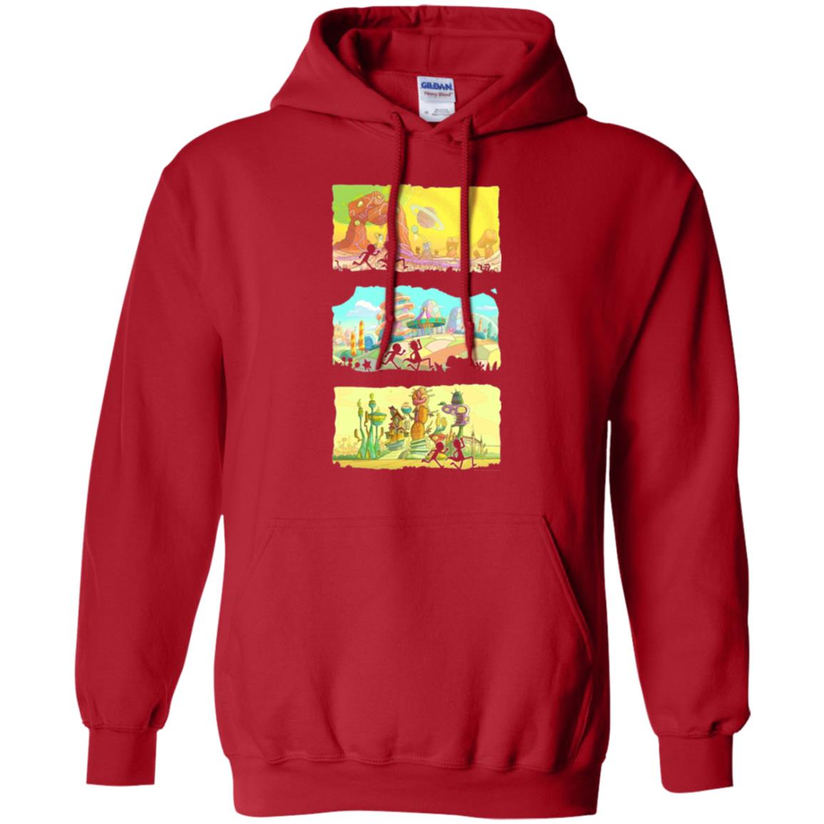 Movie T-shirt Running Silhouettes On Alien Land Red