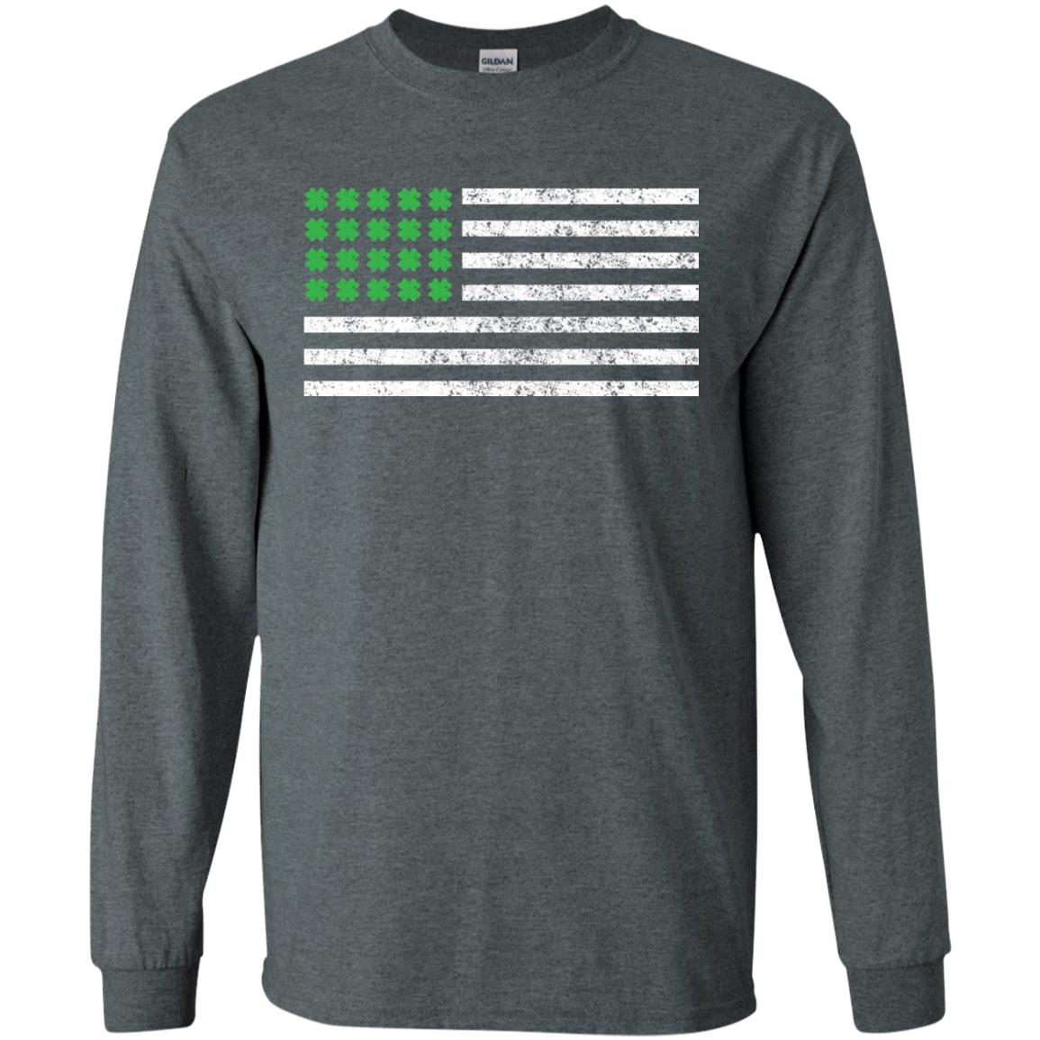 Usa Flag With Irish Shamrock St Patricks Day T-shirt Dark Heather