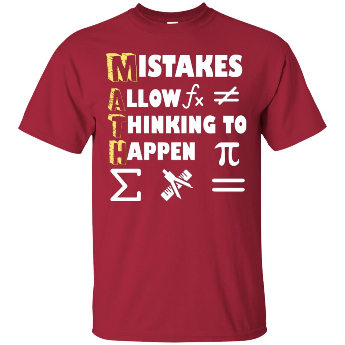 Math Lover T-shirt Mistakes Allow Thinking To Happen Cardinal