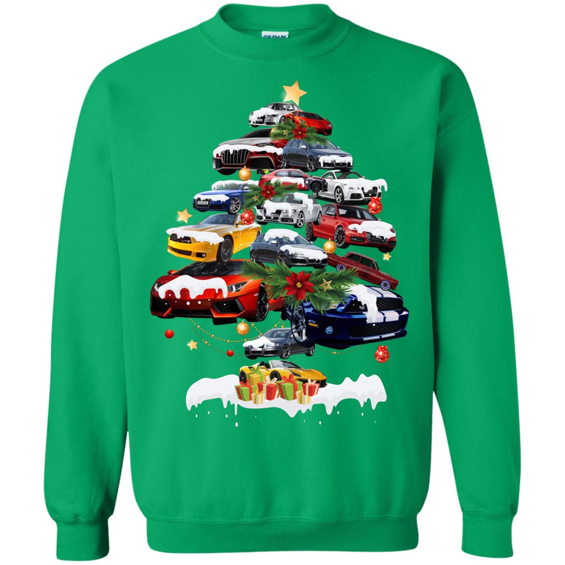 Cars Christmas Tree X-mas Gift Shirt For Mens Or Womens Irish Green
