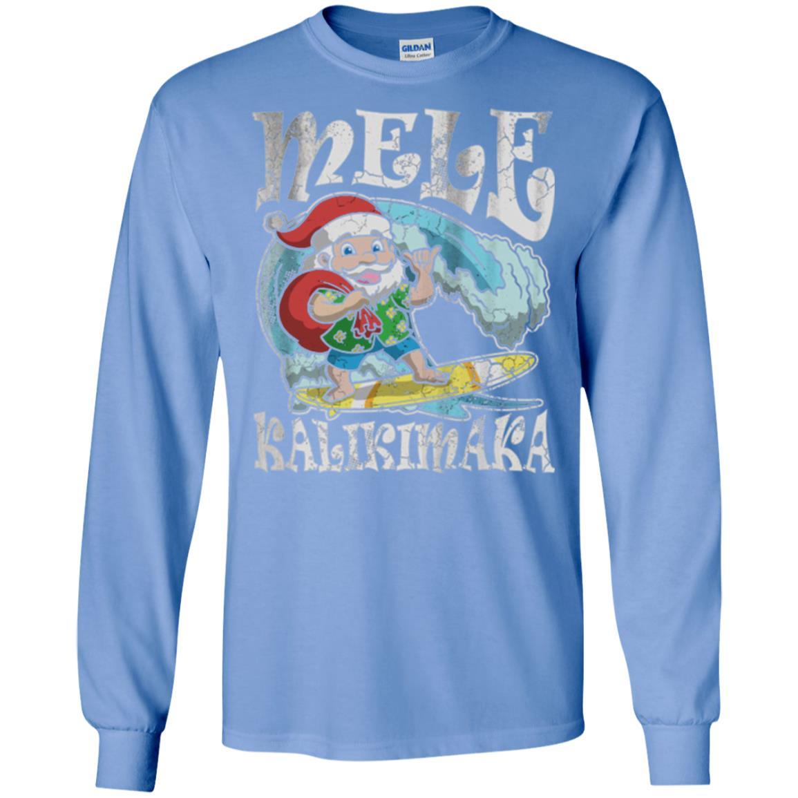 Christmas T-shirt Mele Kalikimaka Santa Hawaii Carolina Blue