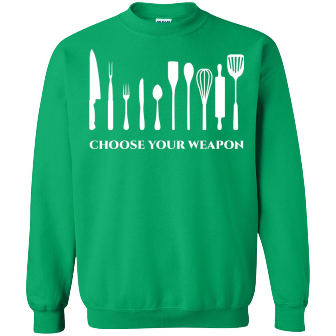 Chef Kitchen Cutlery T-shirt Choose Your Weapon Irish Green