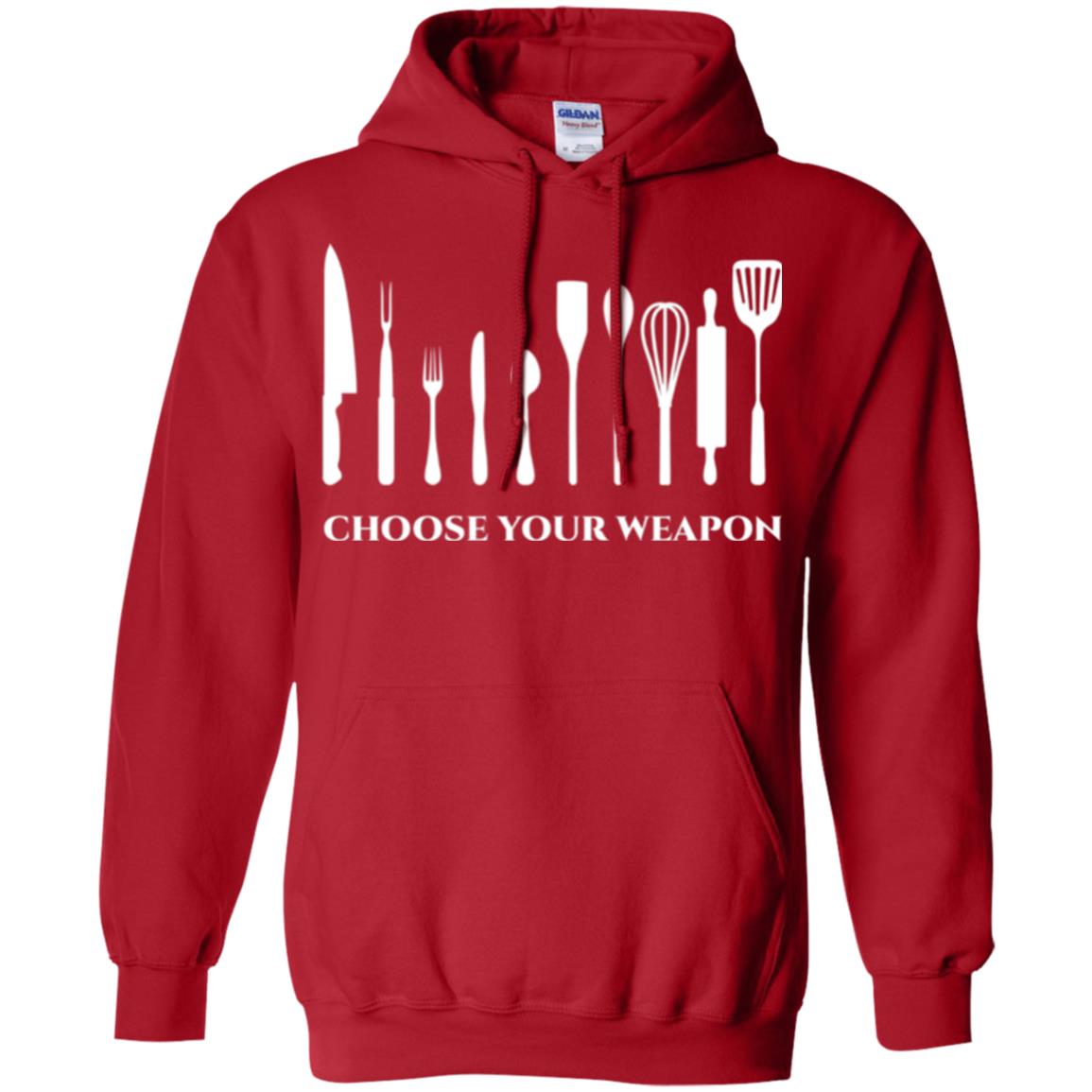 Chef Kitchen Cutlery T-shirt Choose Your Weapon Red