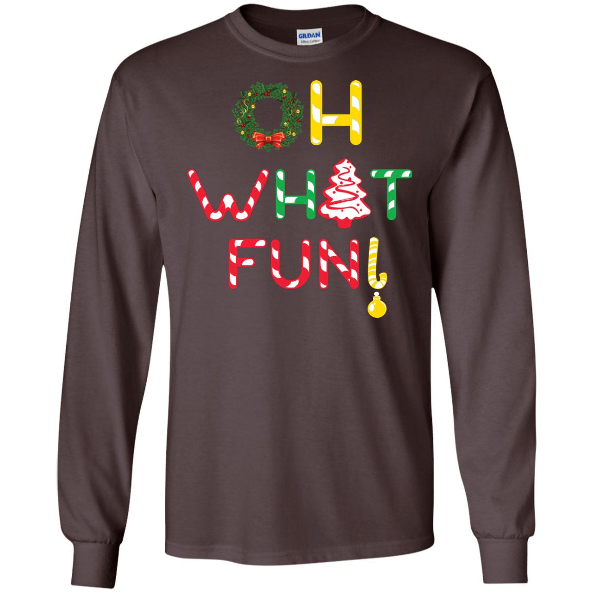 Christmas T-shirt Oh What Fun Dark Chocolate