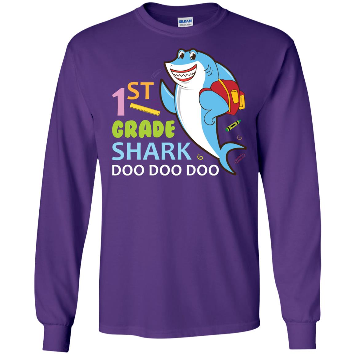 1st Grade Shark Doo Doo Doo Back To School T-shirt Purple