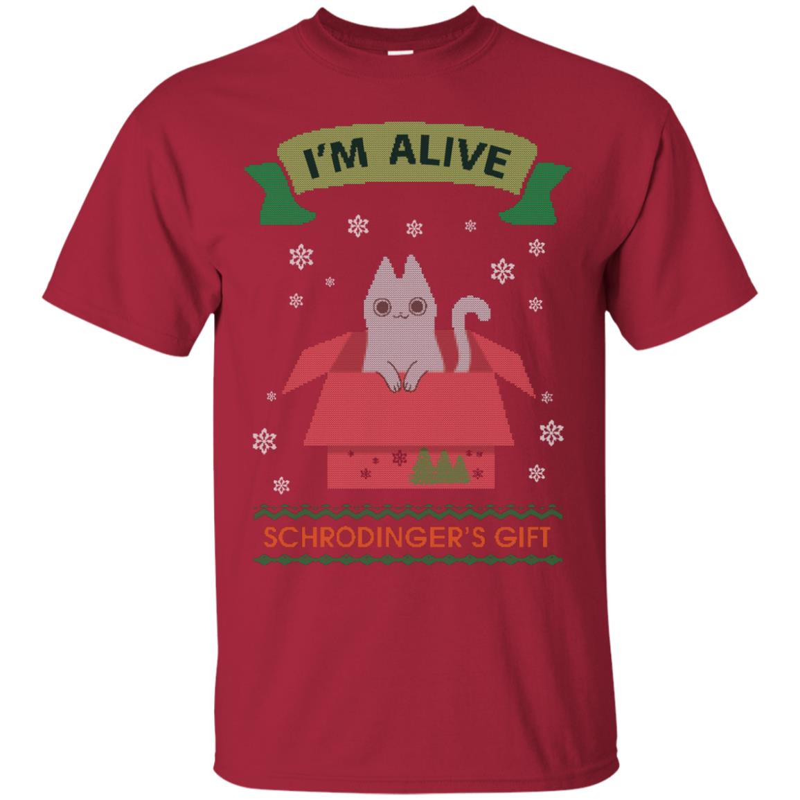 Im Alive Schrodingers Gift Cat Christmas Shirt Cardinal