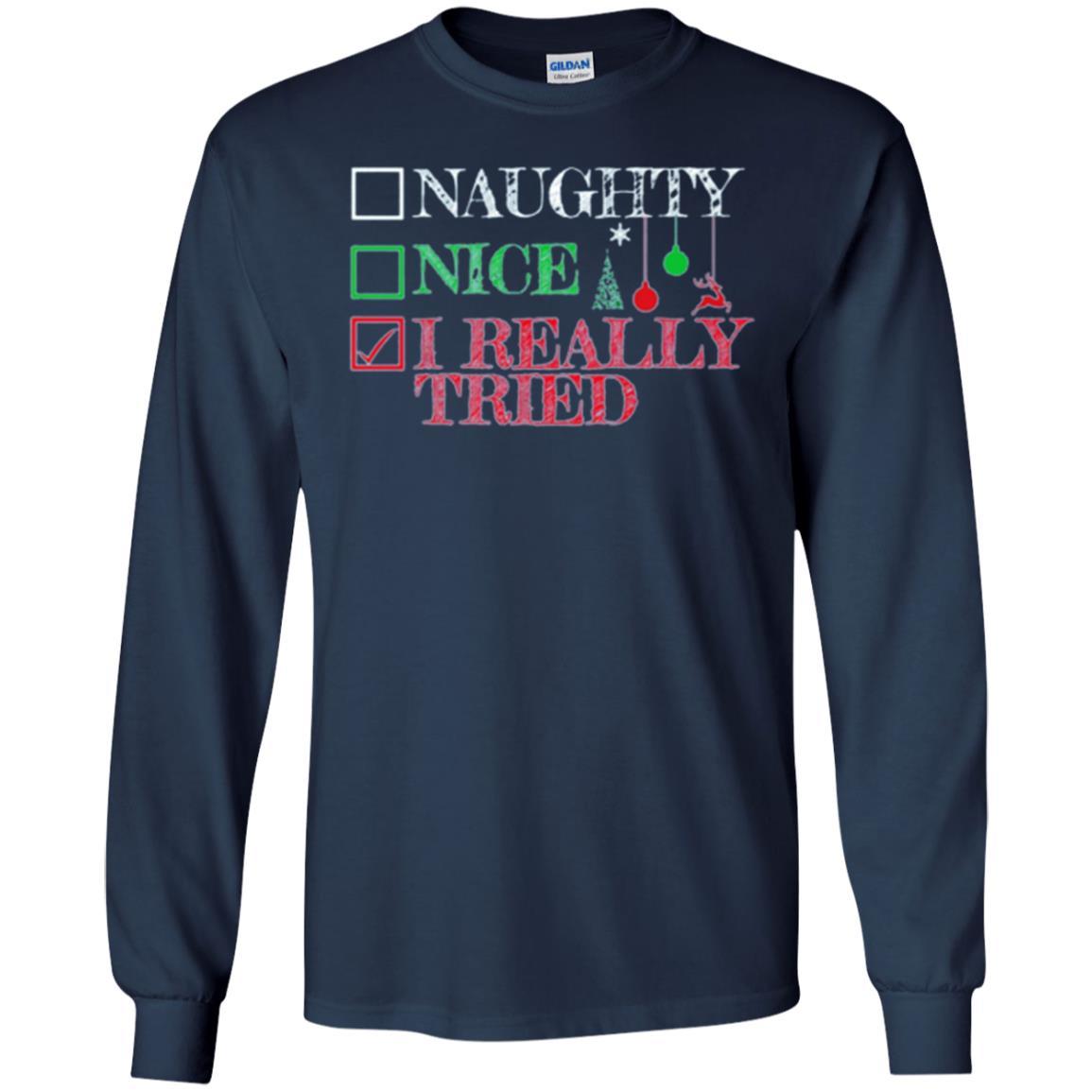 Christmas T-shirt Naugth Nice I Ready Tried Navy