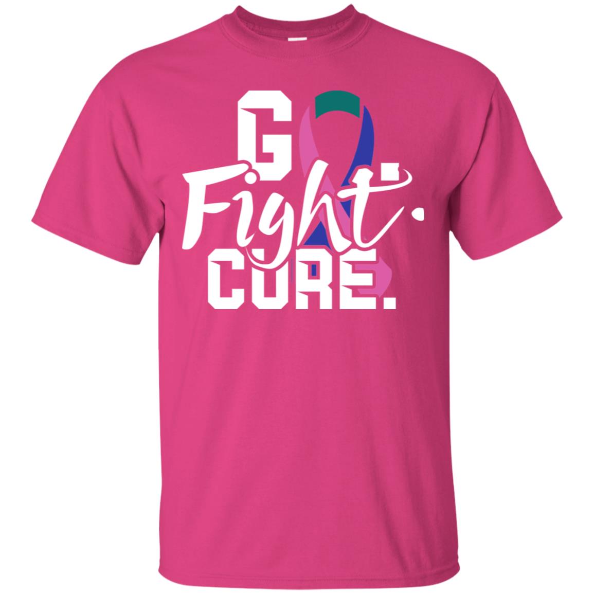Thyroid Awareness Go Fight Cure Teal Pink Blue Ribbon Shirt Heliconia