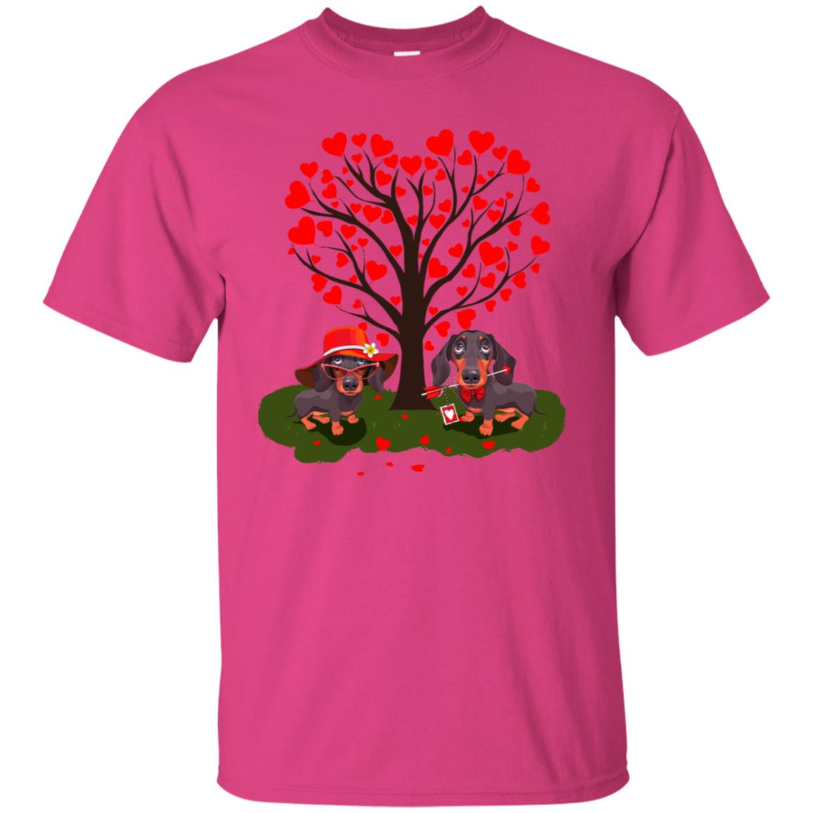 Valentine Dachshund Couple Heart Tree Shirt Heliconia