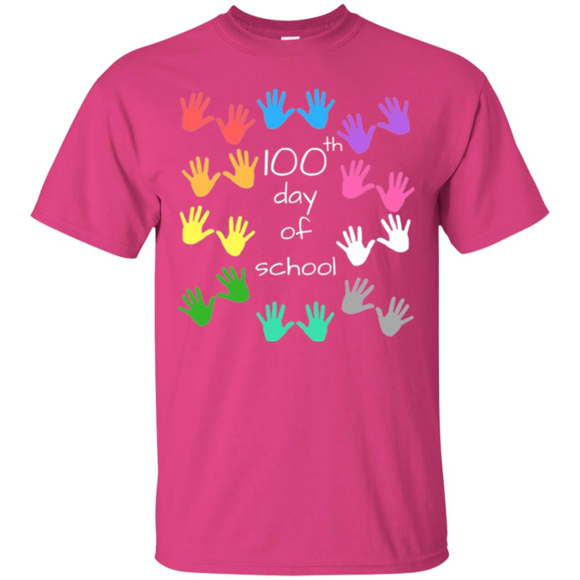 100th Day Of School T-shirt Cute Color Hands Heliconia