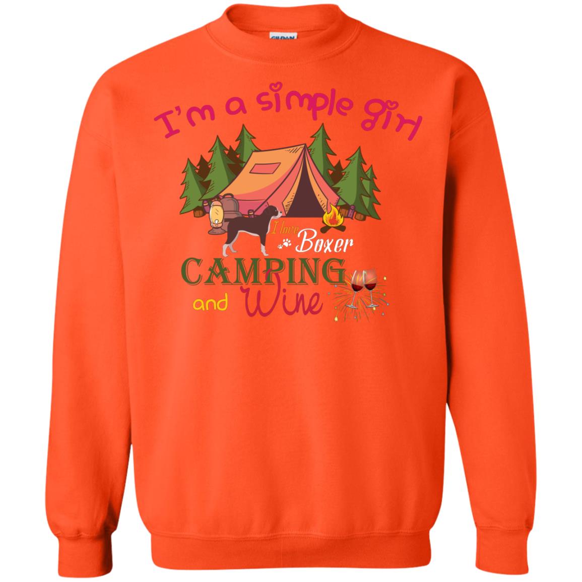 I’m A Simple Girl I Love Boxer Dog Camping And Wine Shirt Orange