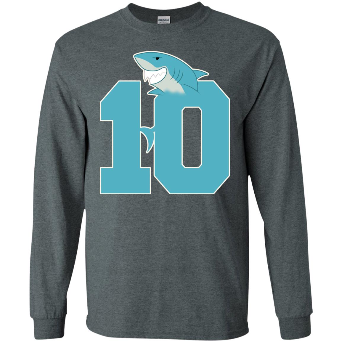 10th Birthday Shark Party Shirt Dark Heather