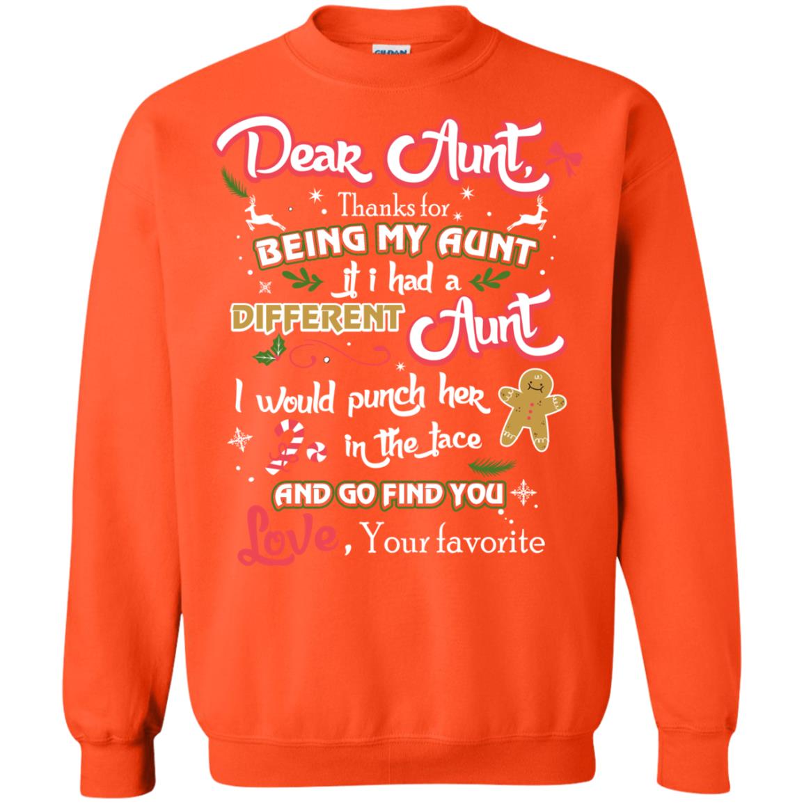 Dear Aunt Thank For Being My Aunt Christmas Holiday T-shirt Orange