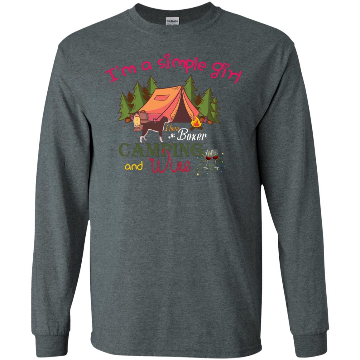 I’m A Simple Girl I Love Boxer Dog Camping And Wine Shirt Dark Heather