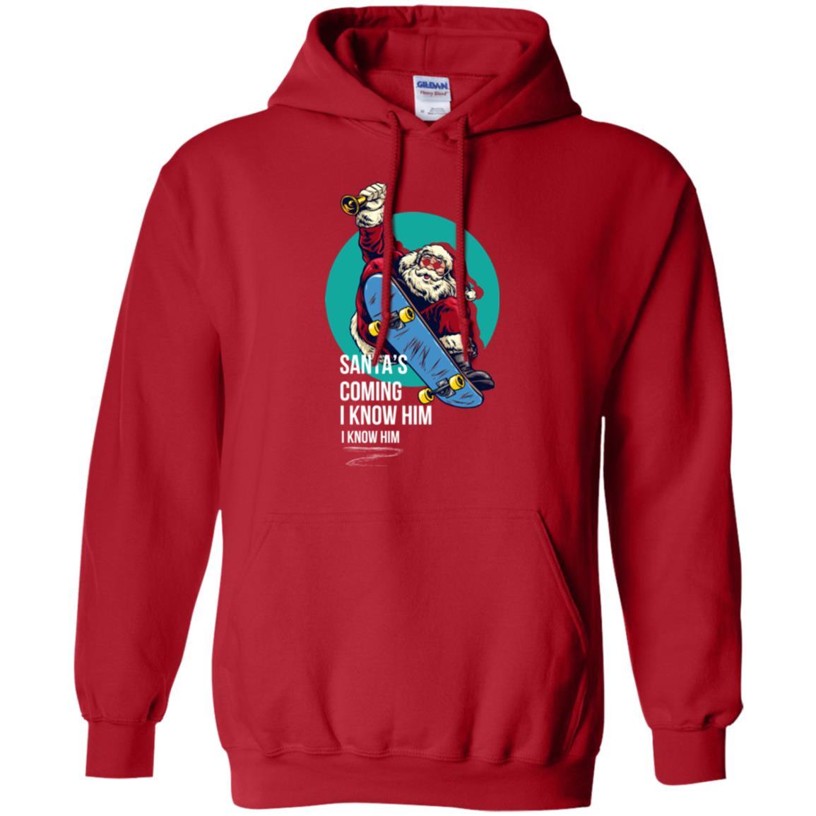 Christmas T-shirt Santa's Coming I Know Him Red