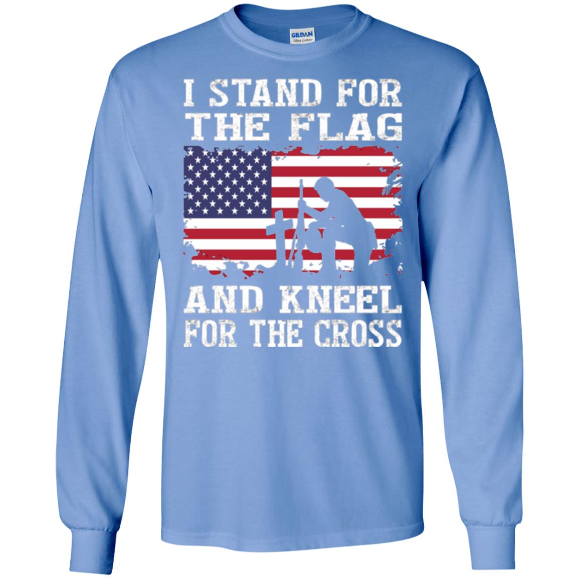 Miiitary T-shirt Stand For The Flag And Kneel For The Cross Carolina Blue