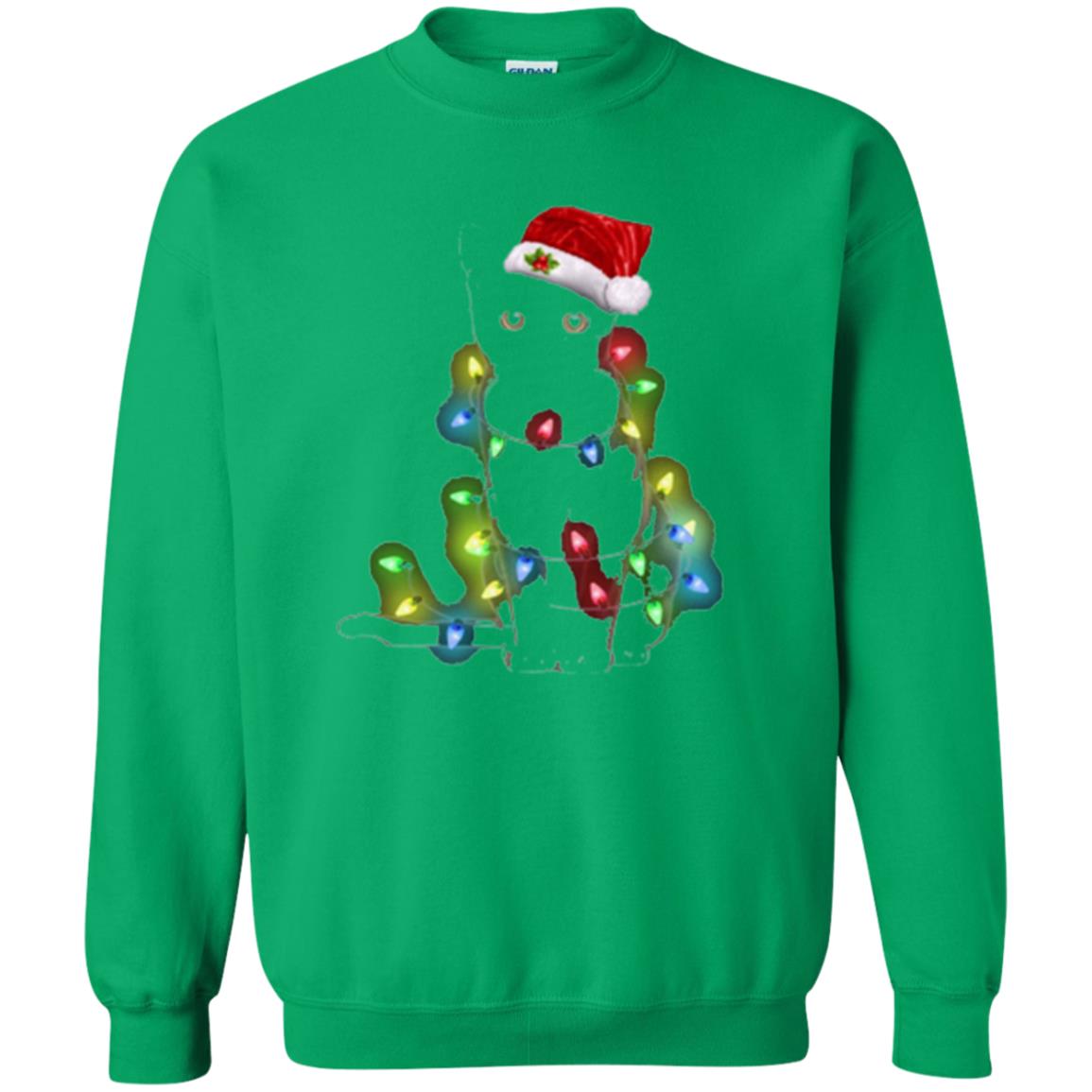 Christmas T-shirt Cat And Lights Irish Green