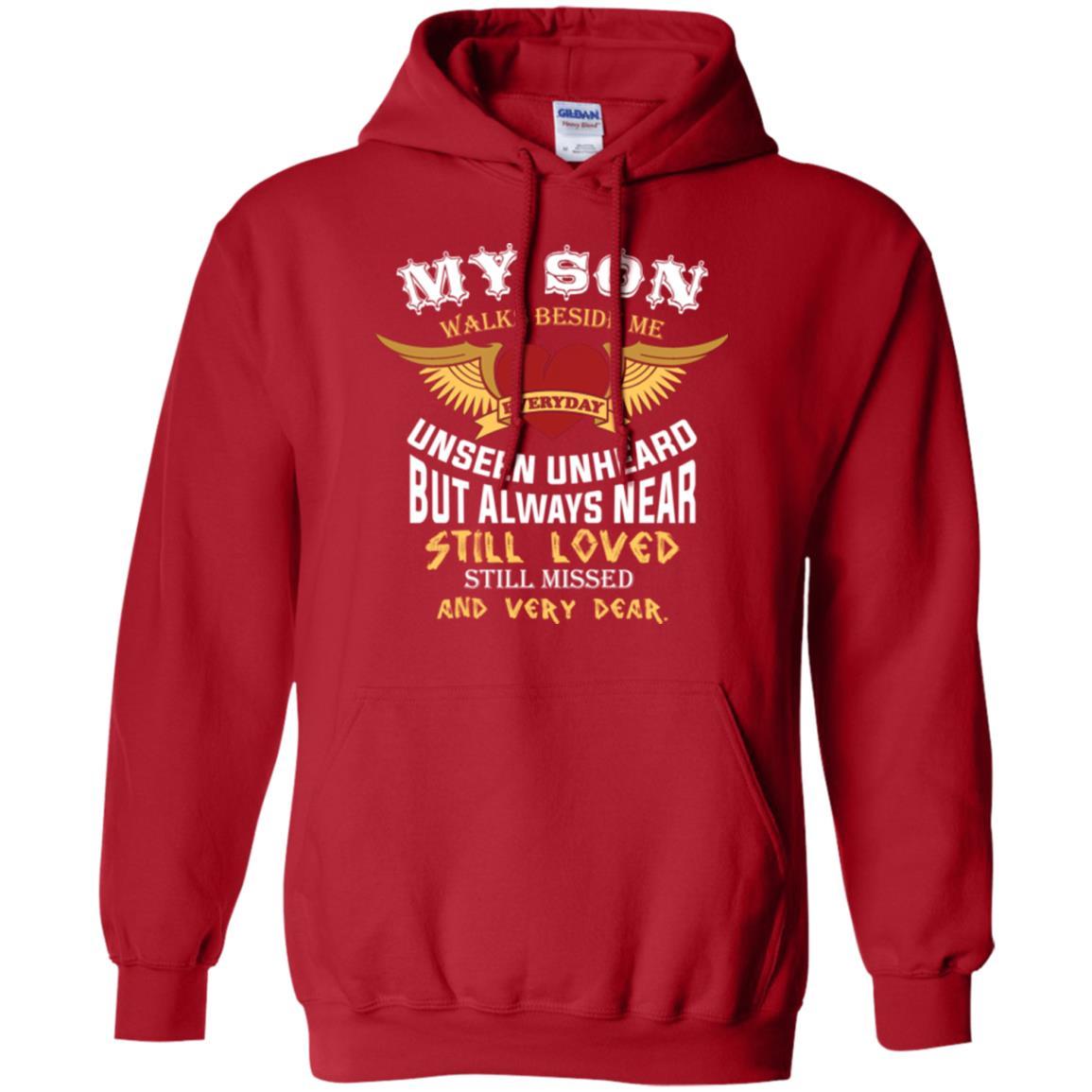 Family T-shirt My Son Walks Beside Me Everyday Red