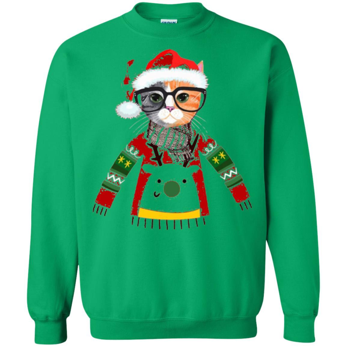 Christmas T-shirt Cat Lover Meowy Christmas T-shirt Irish Green