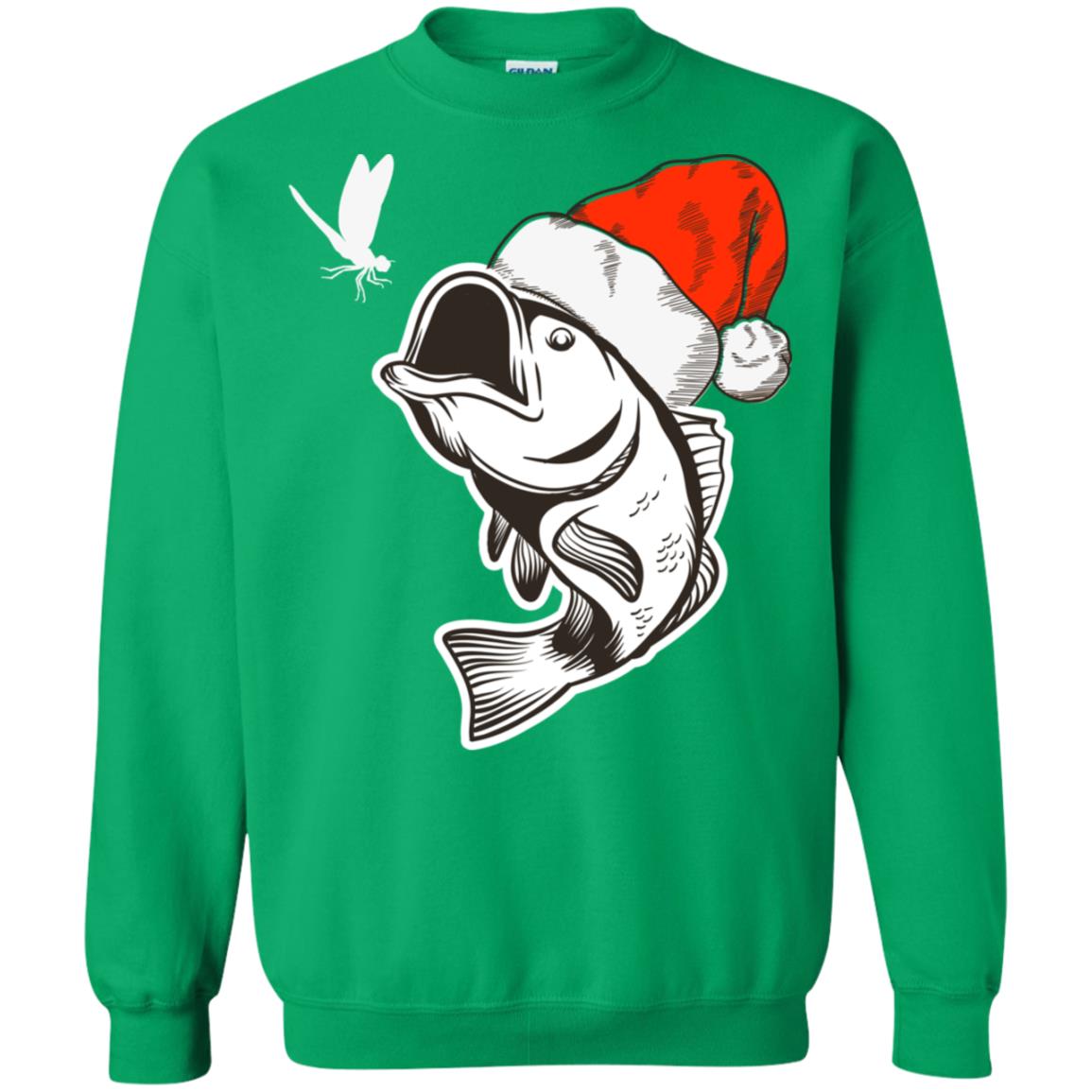 Bass Fishing Santa Hat Christmas Gift Shirt For Fishing Lovers Irish Green