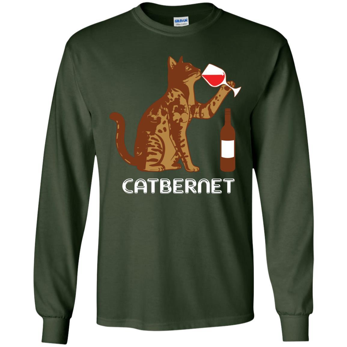 Cat Lovers T-shirt Catbernet Cat Wine Forest Green