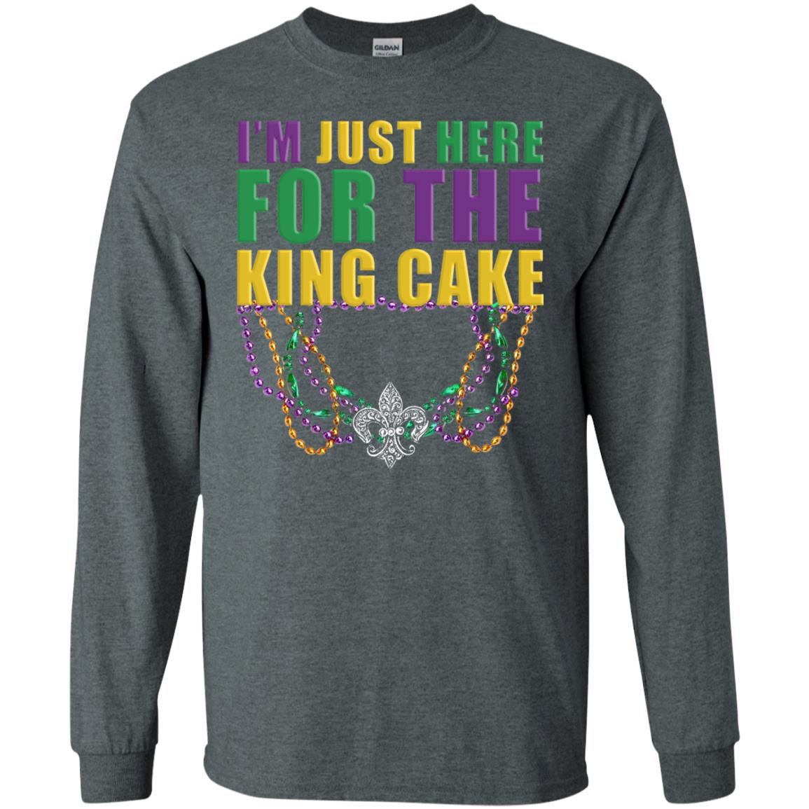 Mardi Gras Beads T-shirt I_m Just Here For The King Cake Dark Heather
