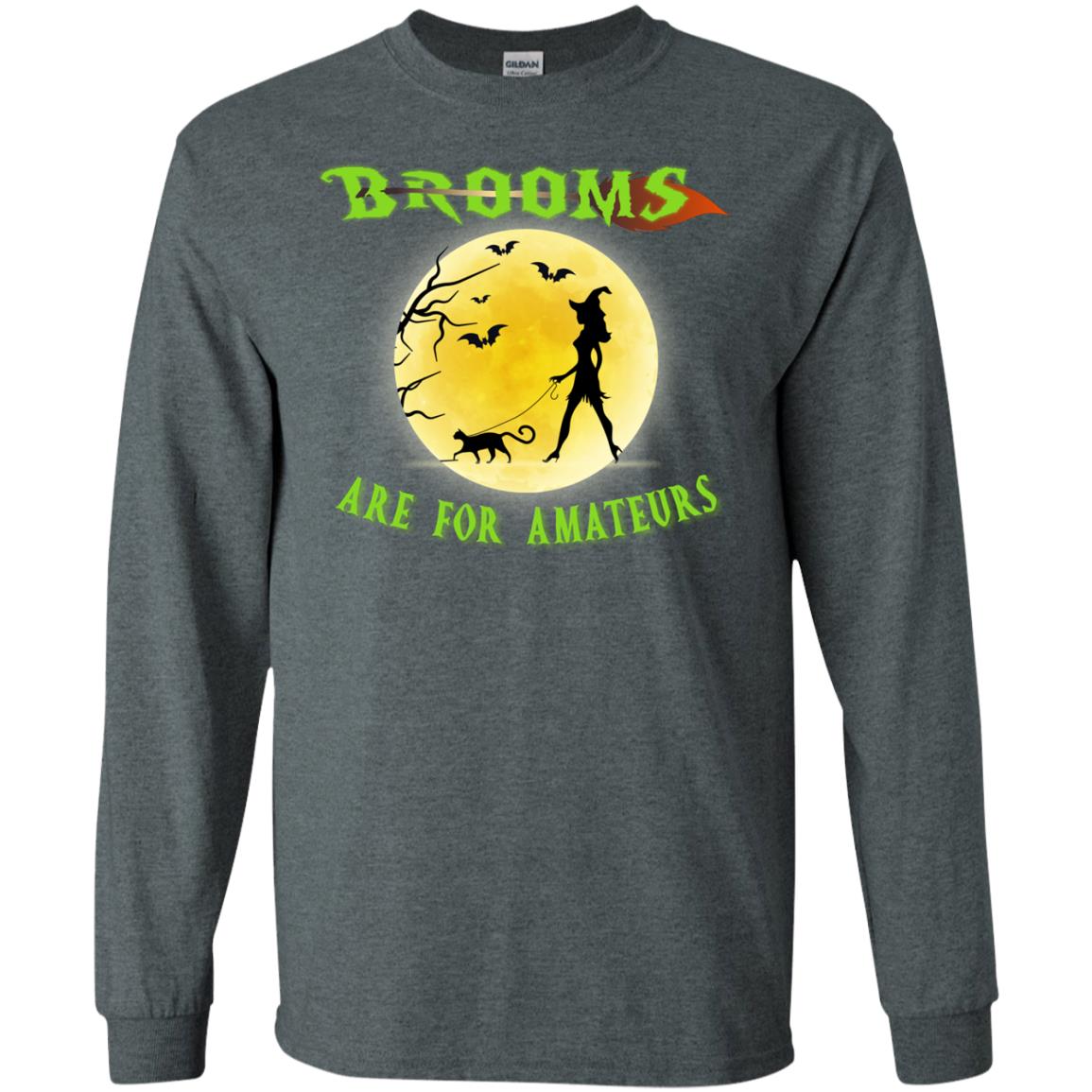 Brooms Are For Amateurs Witches Walk With Cat Funny Halloween Shirt Dark Heather