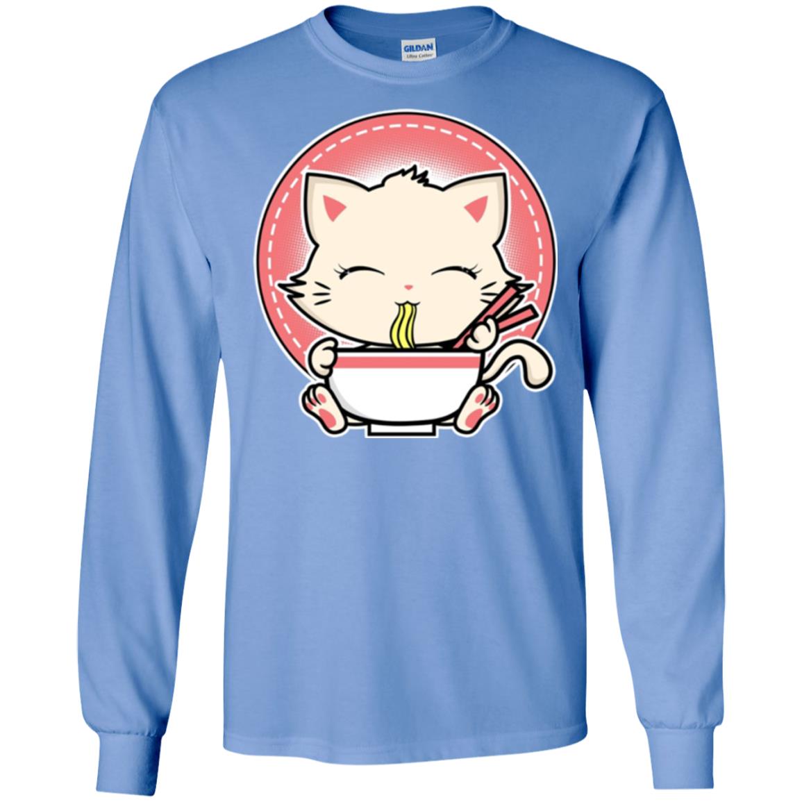 Kawaii Japanese Anime Cat Ramen T-shirt Carolina Blue
