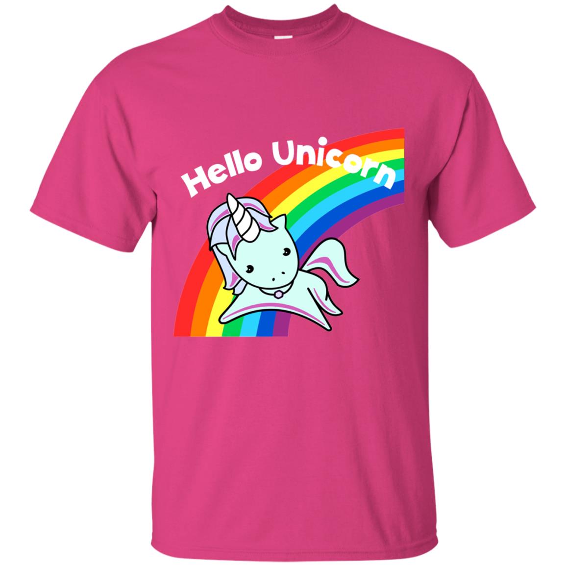 Pink Hello Unicorn Rainbow Unicorn Lover T-shirt Heliconia