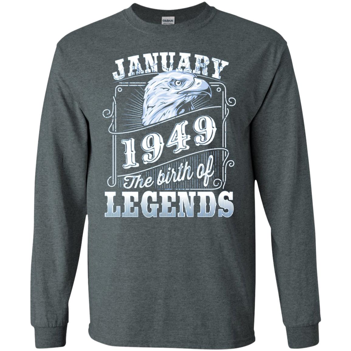 69th Birthday T-shirt January 1949 Birth Of Legend Dark Heather