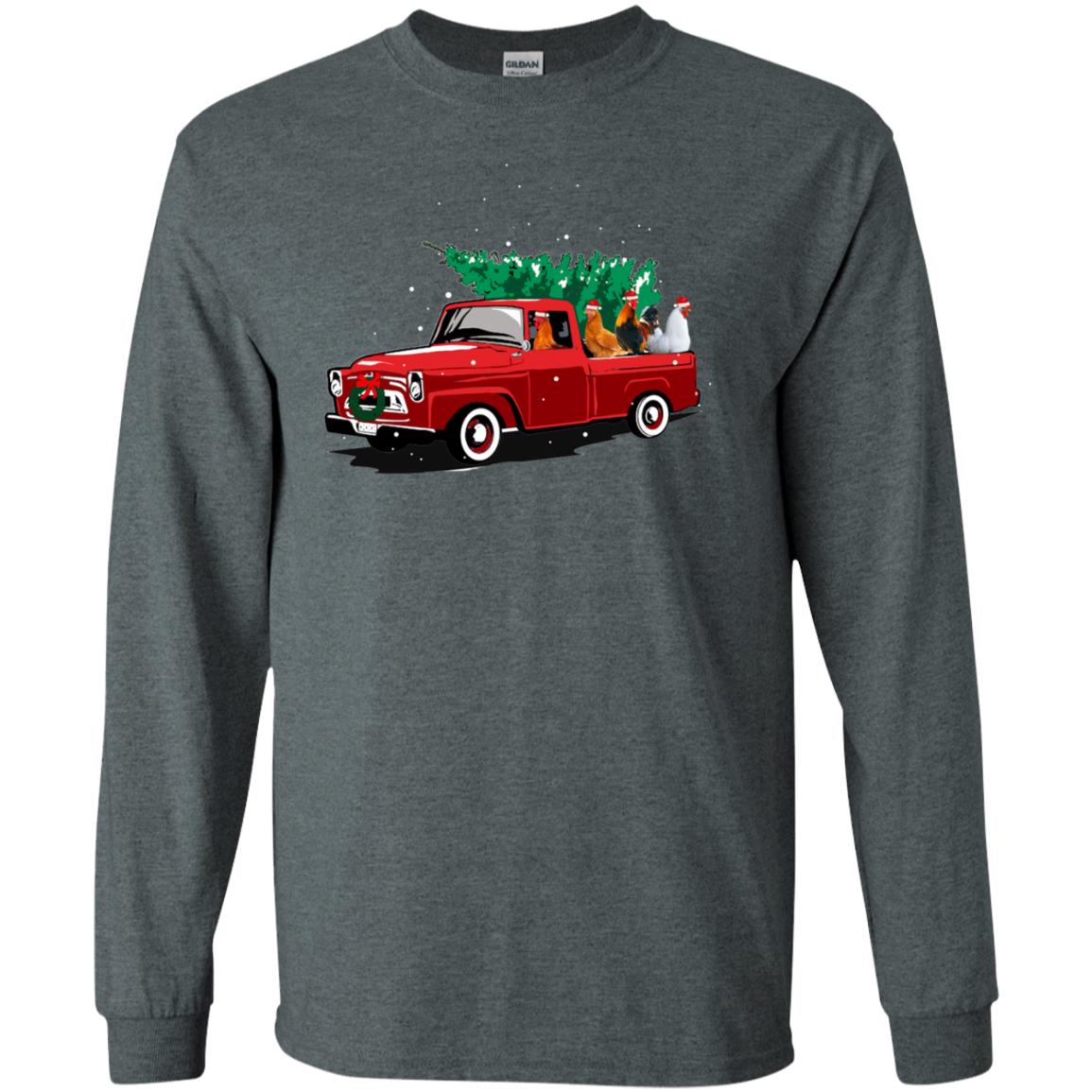 Chickens On Car Merry Christmas Gift Shirt For Mens Womens Dark Heather