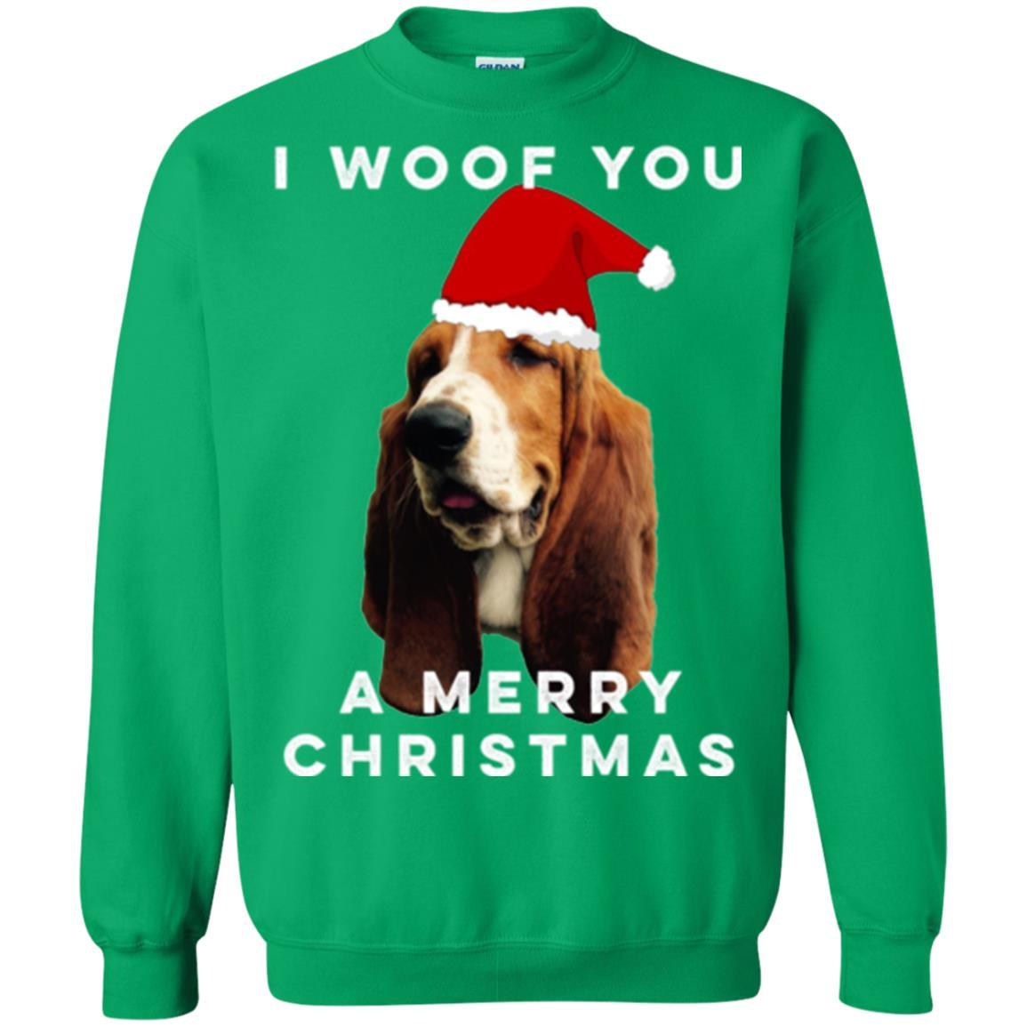 Basset Hound T-shirt I Woof You A Merry Christmas Irish Green