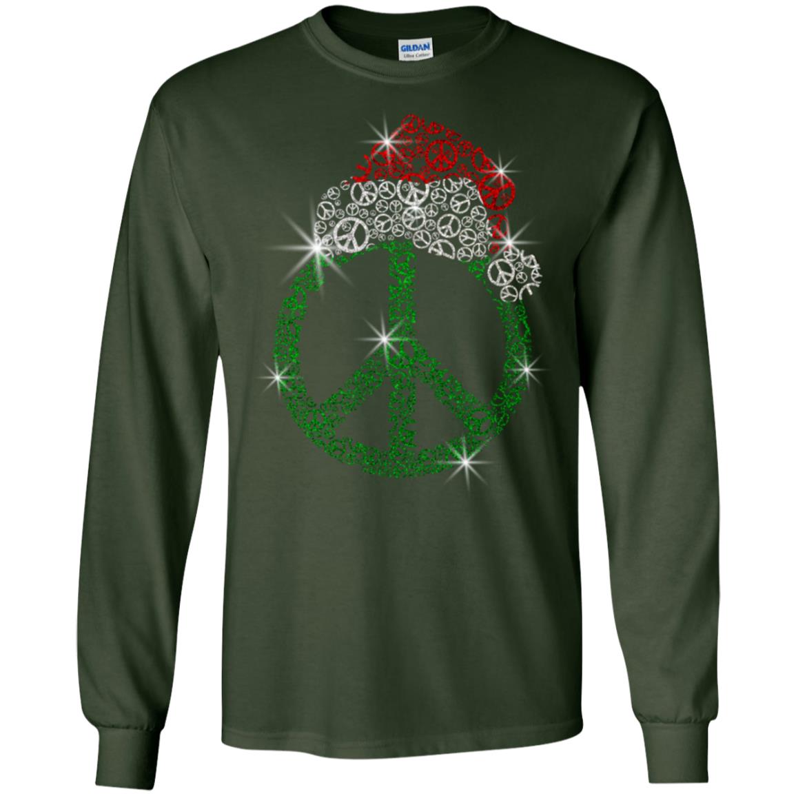 Peace Sign With Santa Ha Christmas Idea Gift Shirt Forest Green