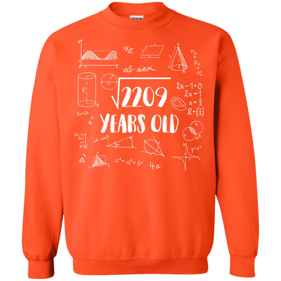Square Root Of 2209 47th Birthday 47 Years Old Math T-shirt Orange