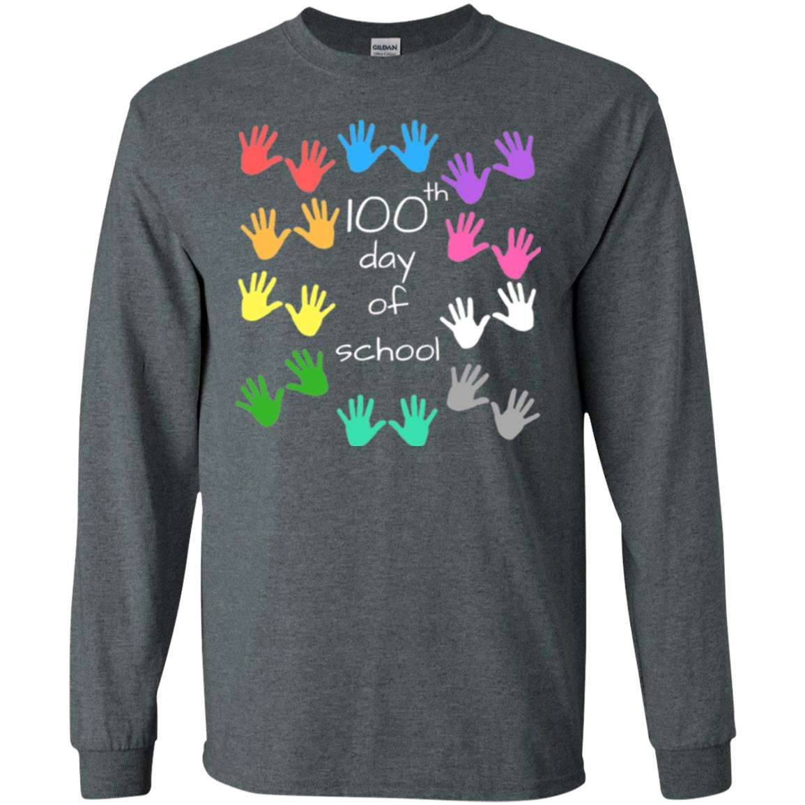 100th Day Of School T-shirt Cute Color Hands Dark Heather