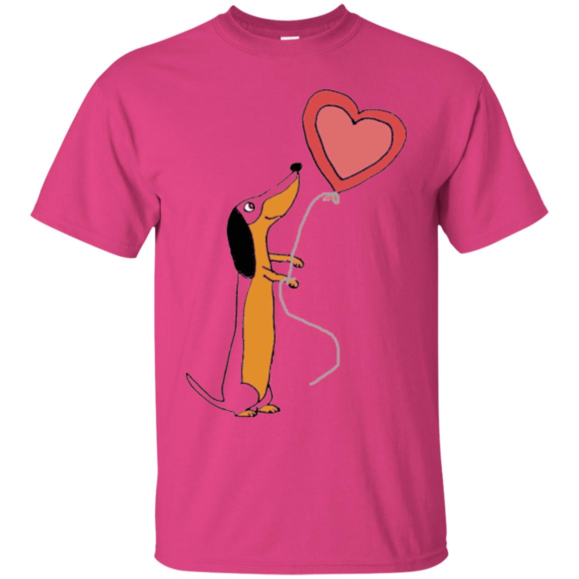 Valentine_s Day T-shirt Cute Dachshund With Heart Balloon Heliconia
