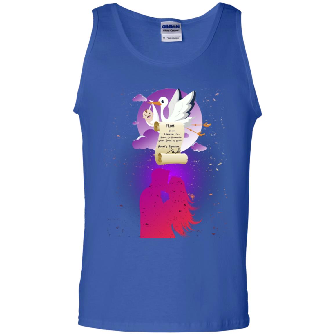 Stork Carrying Baby Mom And Dad Shirt For Women Royal