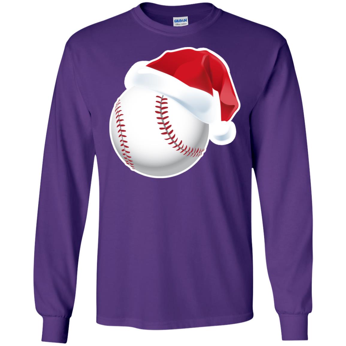 Baseball With Santa Claus Hat X-mas Shirt For Baseball Lovers Purple
