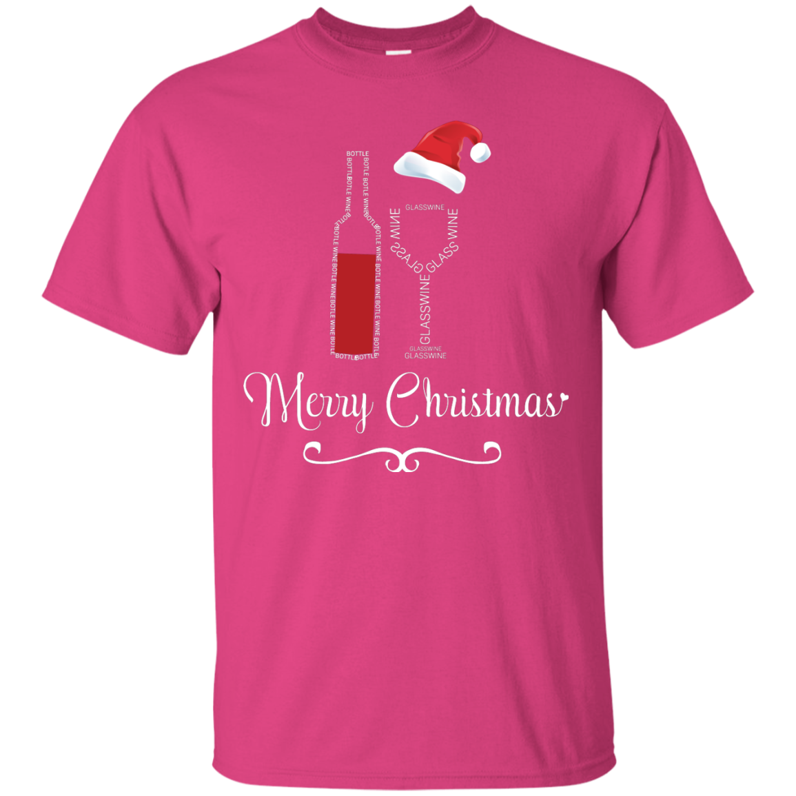Christmas T-shirt Merry Christmas With Wine Botle And Glass Wine Heliconia