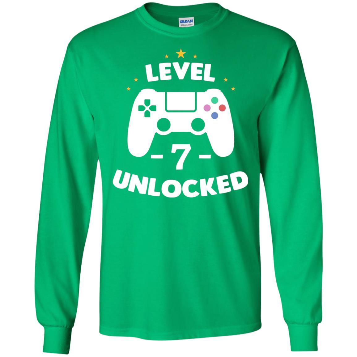 Level 7 Unlocked Gamer Seventh Birthday Party Shirt Irish Green