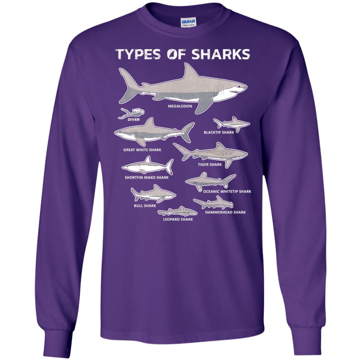 9 Types Of Sharks Educational Academic Ocean T-shirt Purple