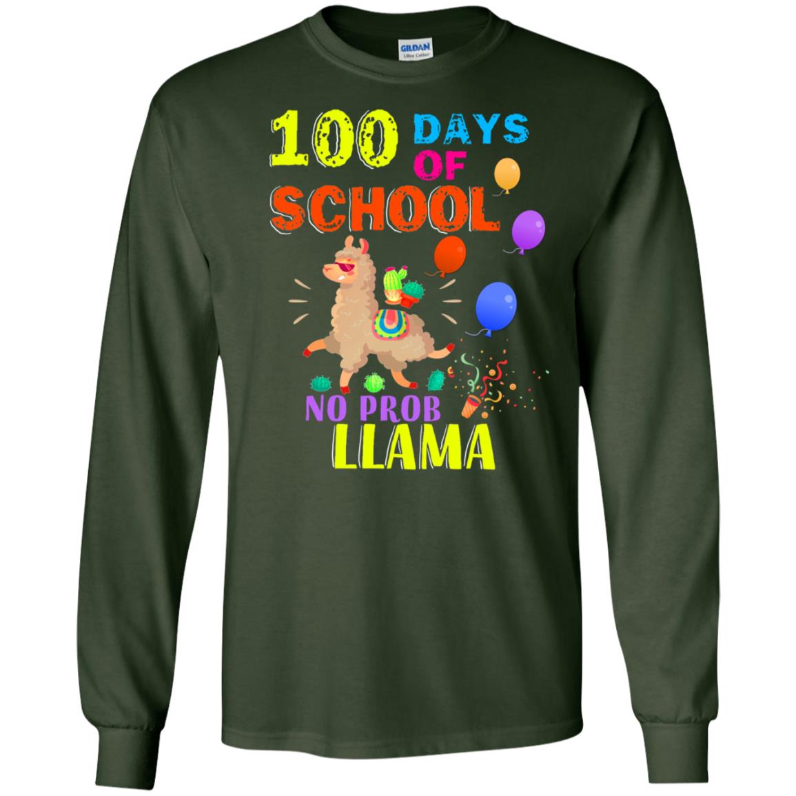 100 Days Of School No Probllama Shirt Forest Green