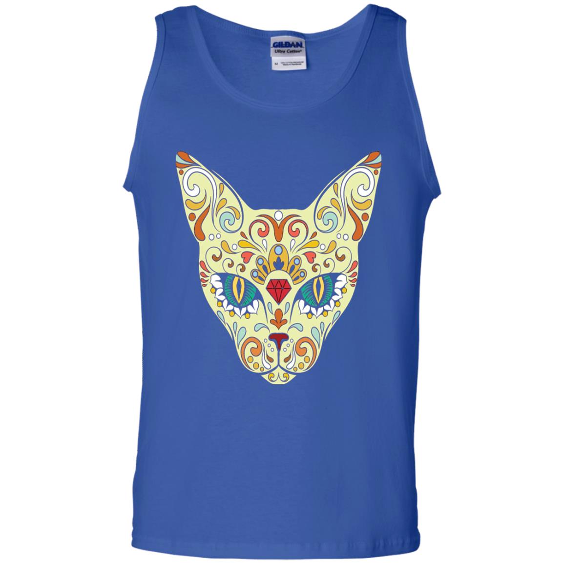 Cat Sugar Skull Design T-shirt Royal