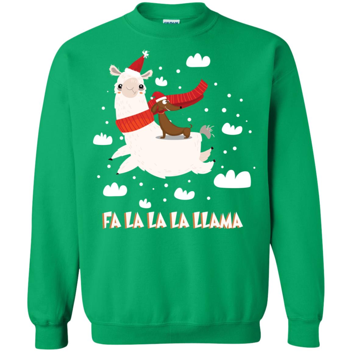 Fa La La La Llama With Dachshund X-mas Gift Shirt Irish Green