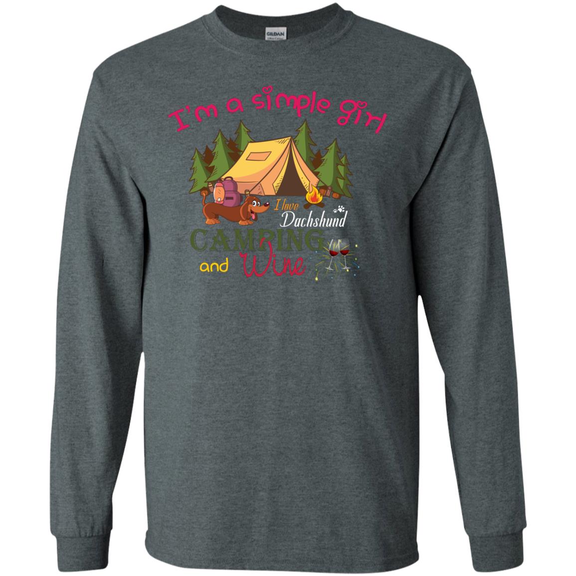 I’m A Simple Girl I Love Dachshund Camping And Wine Shirt Dark Heather