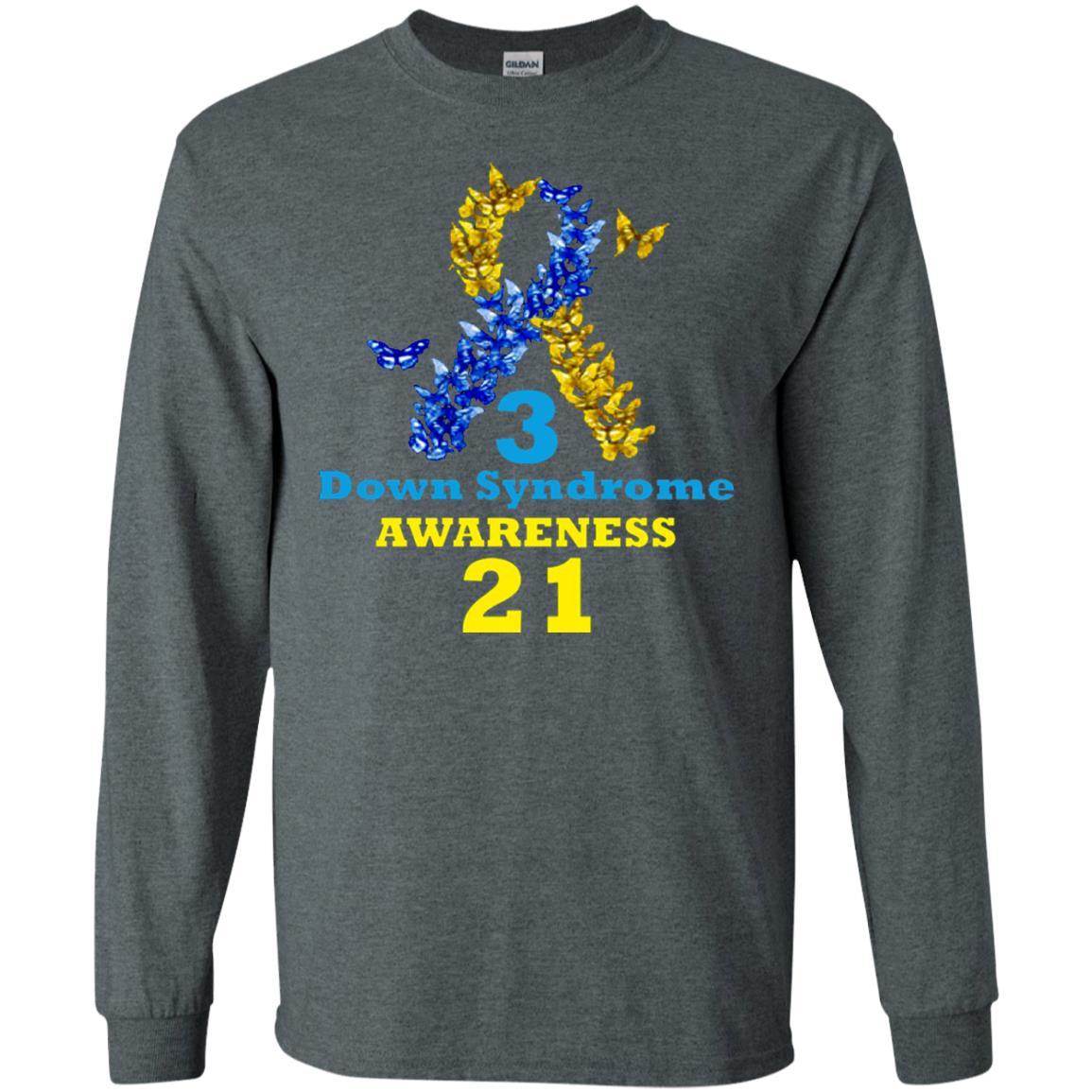 Down Syndrome Awareness Shirt Blue And Yellow Ribbons Dark Heather