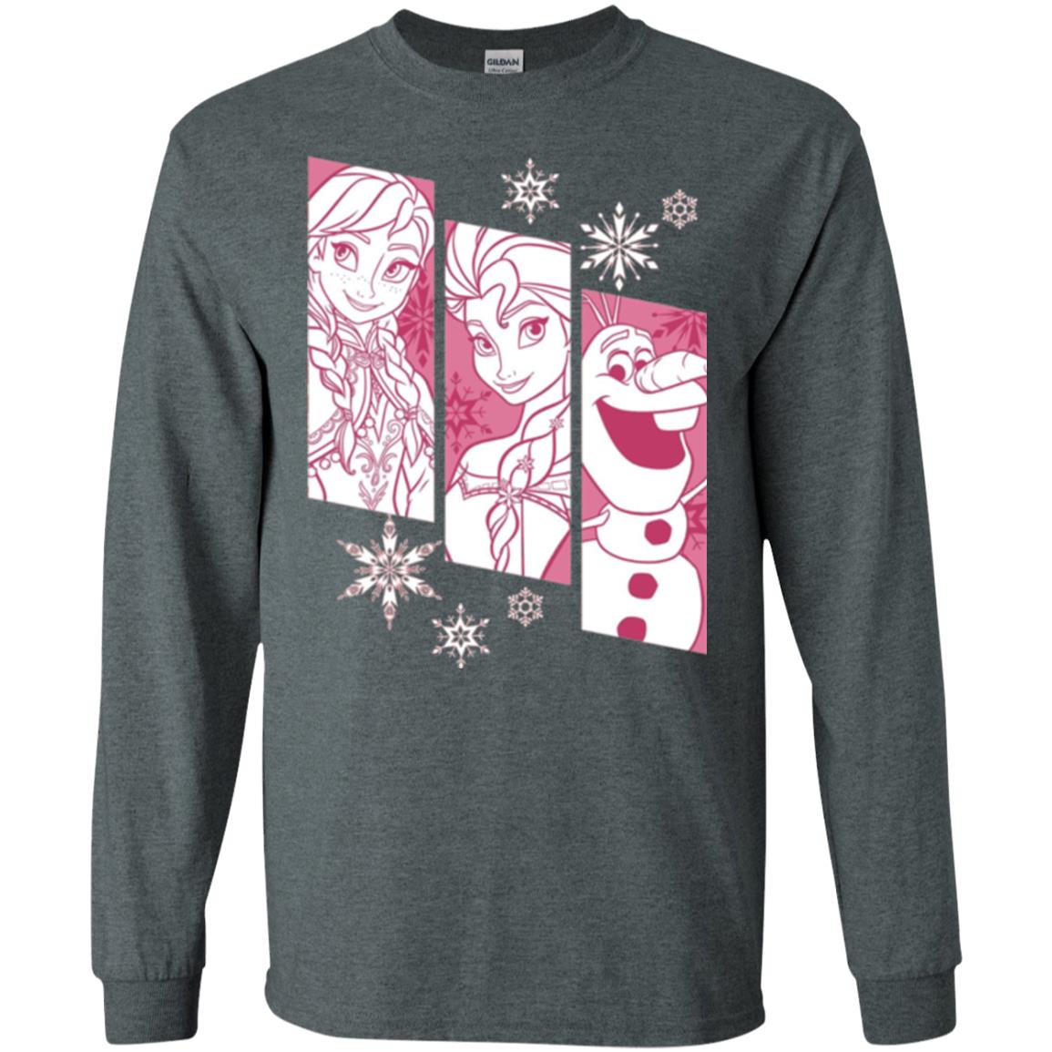 Frozen Anna Elsa Olaf Snowflake Panel Graphic T-shirt Dark Heather