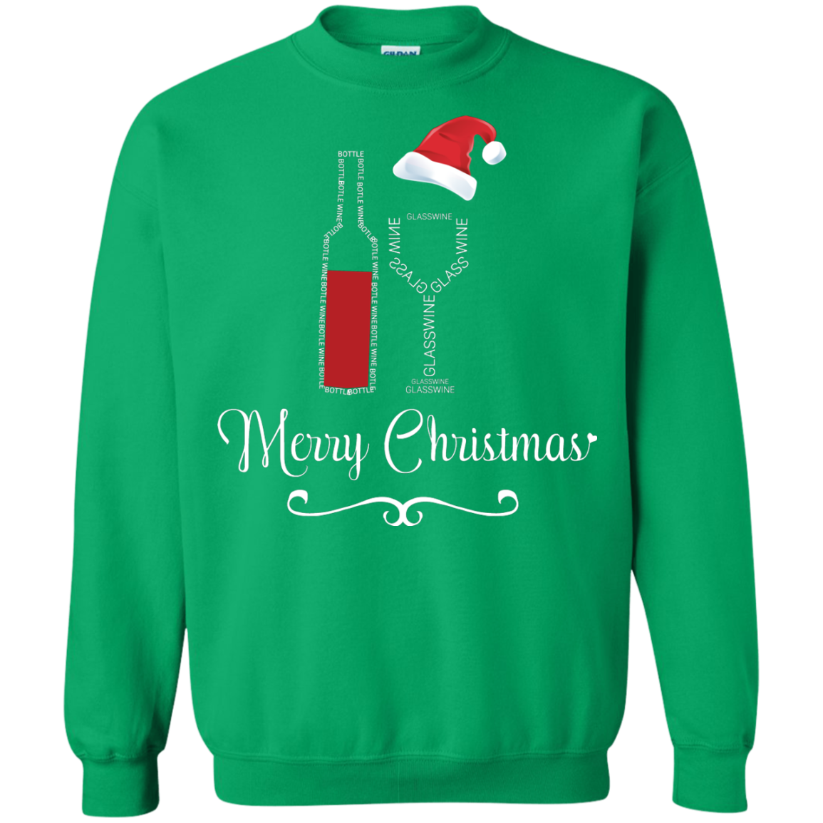 Christmas T-shirt Merry Christmas With Wine Botle And Glass Wine Irish Green