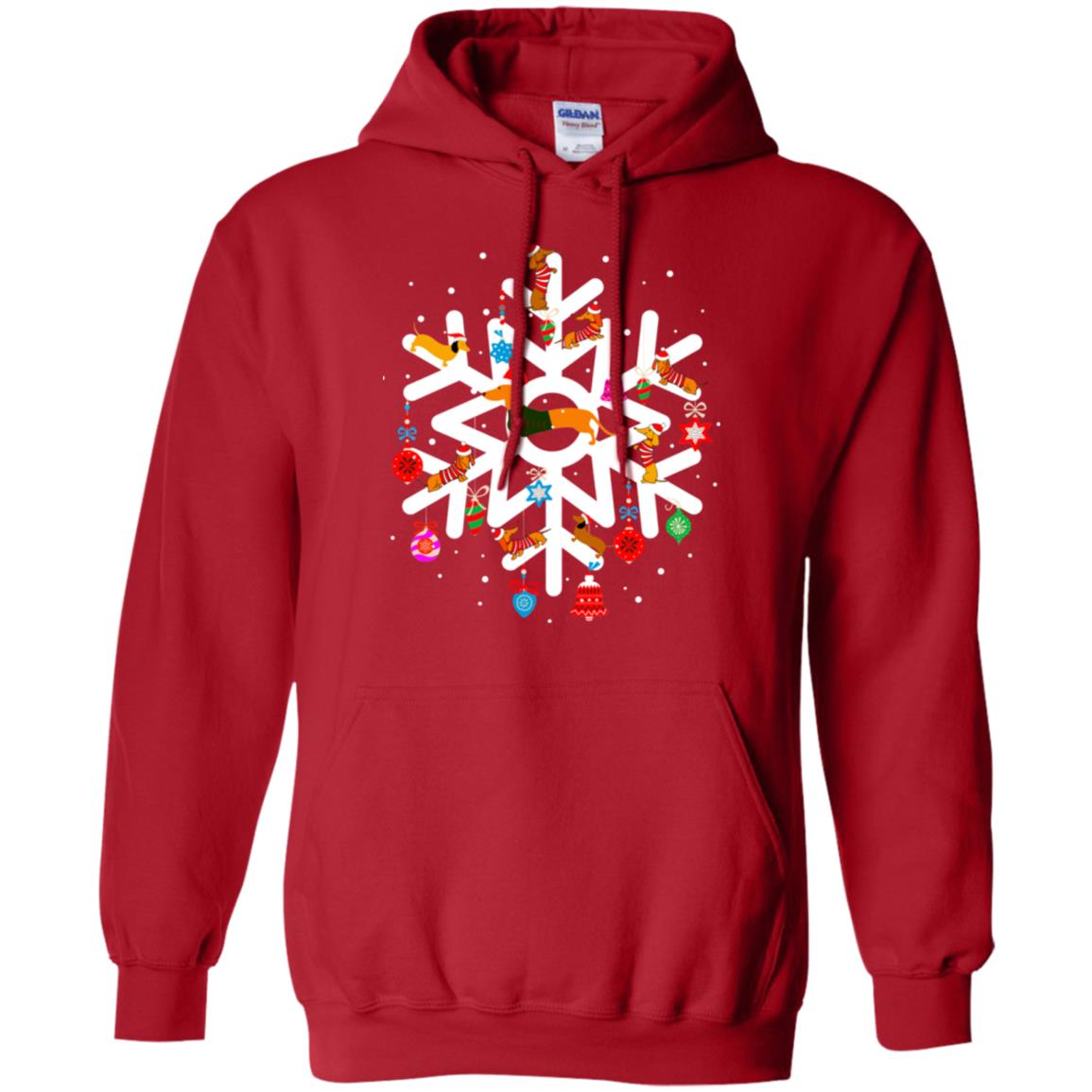 Winter Snow Flower Decorating Bauble And Dachshund X-mas Gift Shirt Red