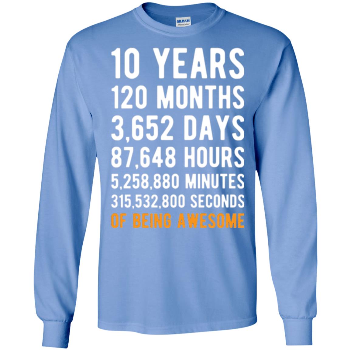 Birthday T-shirt 10 Years Old Of Being Awesome Carolina Blue